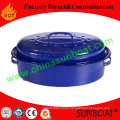 Blue Color MID-Size Carbon Steel Enamel Oval Roaster with Rack